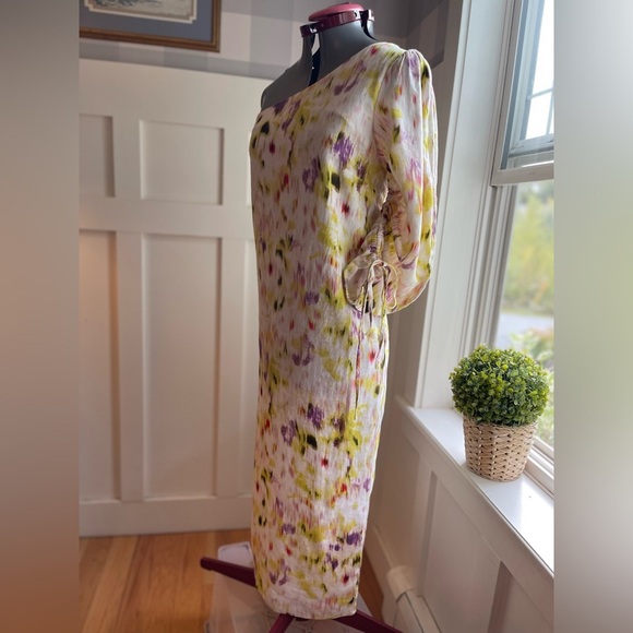 Linen Blend One-Shoulder Multicolor Dress Size Medium - Picture 3 of 8